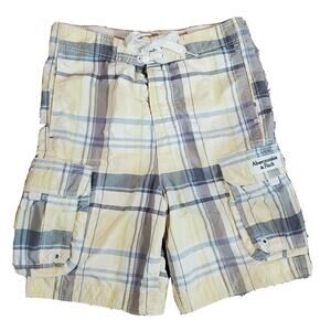 Abercrombie Fitch Cargo Shorts Sz XS Board Swim Trunks Lined Plaid Yellow Gray